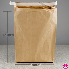 Paper Mailing Sack - Extra Large - 330mm wide with 100mm gusset x 485mm long, 140gsm thickness (2 x 70gsm)