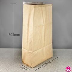 Paper Mailing Sack - Jumbo - 420mm wide with 215mm gusset x 805mm long, 140gsm thickness (2 x 70gsm)