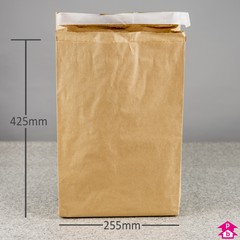 Paper Mailing Sack - Large - 255mm wide with 75mm gusset x 425mm long, 140gsm thickness (2 x 70gsm)