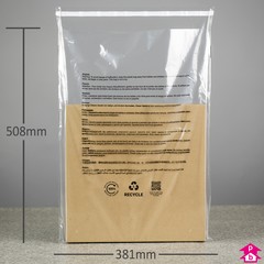 Peel & Seal Safety Bag - Perforated + PWN - Large (100% Recycled) - 381mm x 508mm x 40 micron (15" x 20" x 160 gauge)