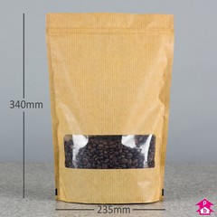 PolyKraft Stand-Up Pouch with Window (2.8 - 3.3 litre) - 235mm wide x 340mm high, with 110mm bottom gusset. 2800-3300ml volume.