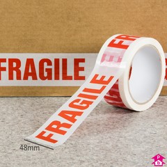 Printed Tape - Fragile - Each roll is 48mm wide by 66 metres long