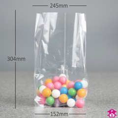 Retail Display Bag - Extra Large (152mm wide (with gusset opening to 245mm wide) x 304mm high, 40 micron thickness)