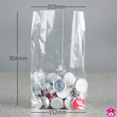 Retail Display Bag - Extra Large (152mm wide (with gusset opening to 203mm wide) x 304mm high, 40 micron thickness)
