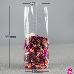 Retail Display Bag - Large (120mm wide (with gusset opening to 177mm wide) x 365mm high, 40 micron thickness)