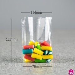Retail Display Bag - Mini (76mm wide (with gusset opening to 114mm wide) x 127mm high, 40 micron thickness)