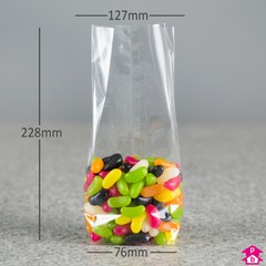 Retail Display Bag - Small (76mm wide (with gusset opening to 127mm wide) x 228mm high, 40 micron thickness)