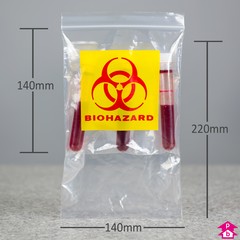Self Sealing Biohazard Polybag - 5.5 wide x 5.5" long, 200 gauge + 8" pouch