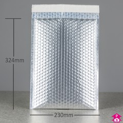 Silver C4+ Shiny Bubble Mailing Bag - Internal size 230mm wide x 324mm long (C4+ fits A4), 190gsm thick