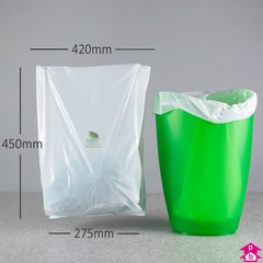 White Biodegradable Pedal Bin Liner - 275mm opening to 420mm wide x 450mm long, 25 micron thickness. (Approx 9-11 litres)