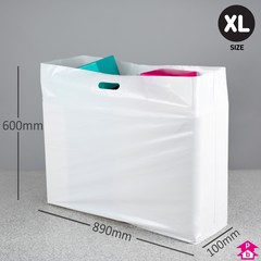 White Carrier Bag - Extra Large - 890mm wide x 600mm high x 50 micron thickness, 100mm bottom gusset