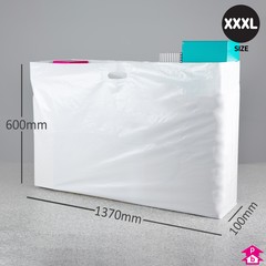 White Carrier Bag - XXX Large (1370mm wide x 600mm high x 50 micron thickness, 100mm bottom gusset)