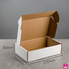 White E-Commerce Box - Small Parcel - 270mm long x 180mm wide x 80mm high
