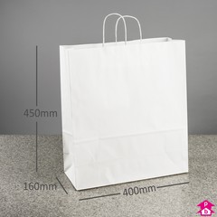 White Paper Carrier Bag with Twisted Handle - Extra Large (400mm x 160mm x 450mm (15.75" x 6.25" x 17.75"), 100gsm)