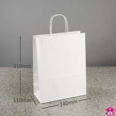White Paper Carrier Bag with Twisted Handle - Medium (240mm x 110mm x 310mm (9.5" x 4.25" x 12.25"), 100gsm)