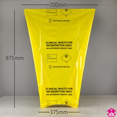 Yellow Clinical Waste Sacks (15" wide (opening to 28" wide) x 39" long, thickness 200 gauge. (Max filled weight 6kg))