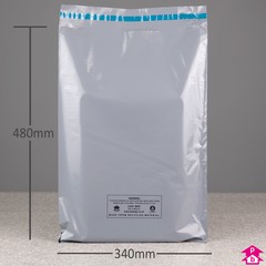 100% Recycled Mailing Bag - 340mm wide x 480mm length, 55 micron thickness. (Medium Parcel).