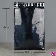 Black C4+ Shiny Bubble Mailing Bag - Internal size 230mm wide x 324mm long (C4+ fits A4), 190gsm thick