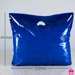 Blue Carrier Bag - Large - 550mm x 450mm + 75mm BG x 35 microns  (22" x 18" + 3" BG x 140 gauge)