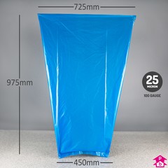 Blue Tinted Waste Bag - 100%-Recycled (On Rolls) - 450mm opening to 725mm wide x 975mm long, 25 micron thickness. (Approx 90 Litres)