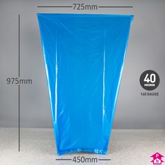 Blue Tinted Waste Bag - 100%-Recycled (On Rolls) - 450mm opening to 725mm wide x 975mm long, 40 micron thickness. (Approx 90 Litres)