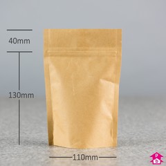 Brown Biopaper Stand-Up Pouch - 110mm wide x 170mm high, with 70mm bottom gusset. 200-250ml volume.