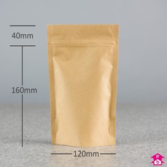 Brown Biopaper Stand-Up Pouch - 120mm wide x 200mm high, with 80mm bottom gusset. 325-360ml volume.