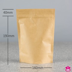 Brown Biopaper Stand-Up Pouch - 160mm wide x 230mm high, with 90mm bottom gusset. 700-900ml volume.