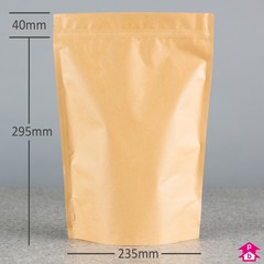 Brown Biopaper Stand-Up Pouch - 235mm wide x 335mm high, with 110mm bottom gusset. 2800-3300ml volume.