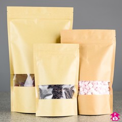 brown recycled-paper display pouches with window