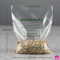 Clear Biodegradable Bag - 152mm x 203mm x 37.5 micron (6" x 8" x 150 gauge)