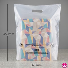 Clear Compostable Carrier Bag - Medium - 375mm wide x 450mm high x 60 micron thickness, with 90mm bottom-gusset