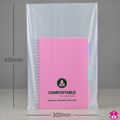 Clear Compostable Packing Bag - Large - 300mm wide x 450mm long, 40 micron
