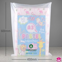 Clear Compostable Packing Bag - Large - 450mm wide x 600mm long, 40 micron