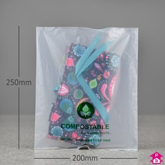 Clear Compostable Packing Bag - Medium - 200mm wide x 250mm long, 40 micron