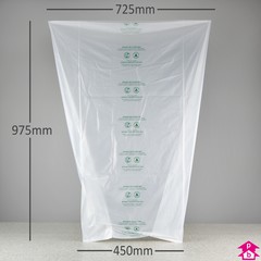 Clear Compostable Waste Sack - 450mm opening to 725mm wide x 975mm long, 20 micron thickness. (Approx 85 litres)