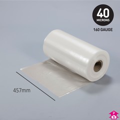 Clear Polythene Layflat Tubing (30% Recycled) - 18" (457mm) wide x 532 metres long, 160 gauge thickness. (18 Kg per roll)