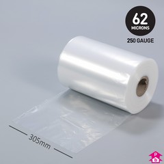 Clear Polythene Layflat Tubing - 12" (305mm) wide x 336 metres long, 250 gauge thickness. (12 Kg per roll)