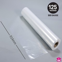 Clear Polythene Layflat Tubing - 36" (914mm) wide x 112 metres long, 500 gauge thickness. (24 Kg per roll)