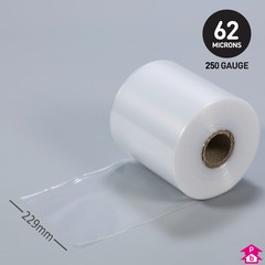 Clear Polythene Layflat Tubing - 9" (229mm) wide x 336 metres long, 250 gauge thickness. (9 Kg per roll)