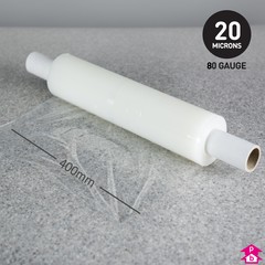 Clear Stretchwrap (Extended Core) - Heavy Duty - 400mm wide x 330 metres long, 20 micron thickness (with extended core for handheld use)