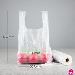 Clear Vest Carrier - On the Roll - 228mm/356mm wide x 457mm long x 10 microns (250 bags on a roll)