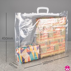 Clip Close Carrier Bag - Extra Large - 500mm wide x 100mm gusset x 450mm high, 70 micron thickness
