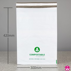 Co-Ex Compostable Mailing Bag - Large - 300mm wide x 420mm long, 50 micron thickness. (Large)
