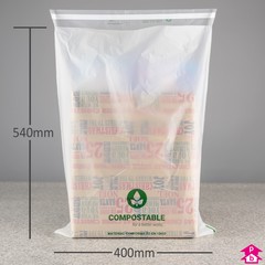 Compostable Mailing Bag - Extra Large - 400mm wide x 540mm long, 40 micron thickness. (Extra large)