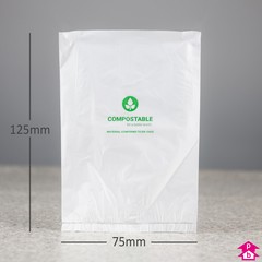 Compostable Packing Bag - Small - 75mm wide x 125mm long, 20 micron