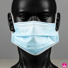 Disposable Face Mask (with elasticated ear loops) - 175mm wide x 95mm high, with elasticated 180mm ear loops