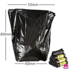 Dustbin Bag - Black (Light Duty) - 450mm/725mm wide x 850mm long, 20 micron thickness. (Approx 75 Litres)