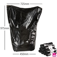 Dustbin Bag - Black (Medium Duty) - 450mm/725mm wide x 975mm long, 35 micron thickness. (Approx 90 Litres)