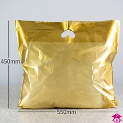 Gold Carrier Bag - Large - 550mm x 450mm + 75mm BG x 35 microns  (22" x 18" + 3" BG x 140 gauge)